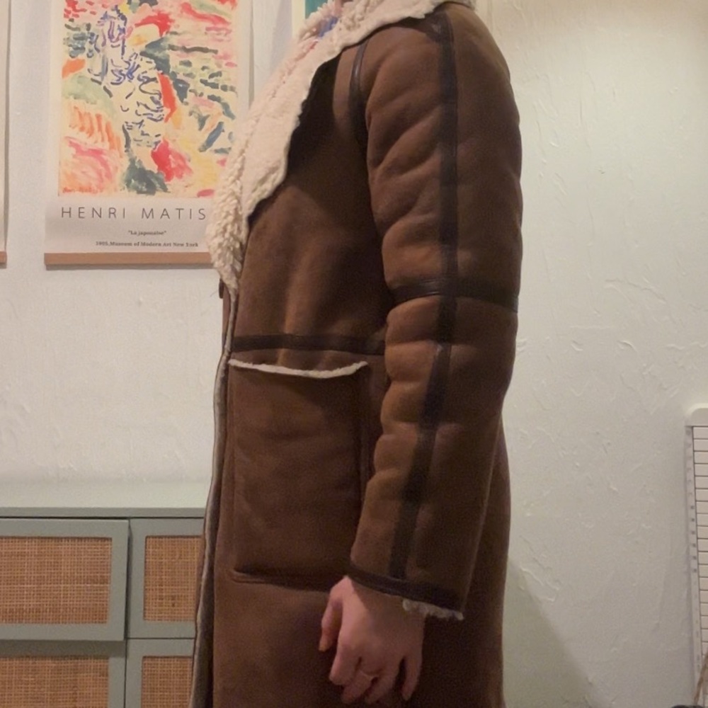 Boohoo Longline Brown Suede Shearling Aviator Coat. Size S ( runs large) - Picture 9 of 16